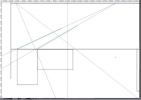 A screenshot with the original background image turned off in ClipStudioPaint. It shows two rectangles on the Line of the Plan to project a single shape into perspective.
