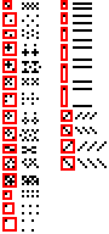 Dithering patterns in black and white with a red outline to indicate the selection area.