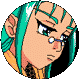 pixel art icon of a spectacled teal-haired anime character