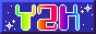 Y2K bubbly font in rainbow colours with a starry background