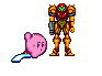 Kirby slicing and swallowing Samus