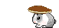 Rabbit hopping along with a pancake balanced on its head